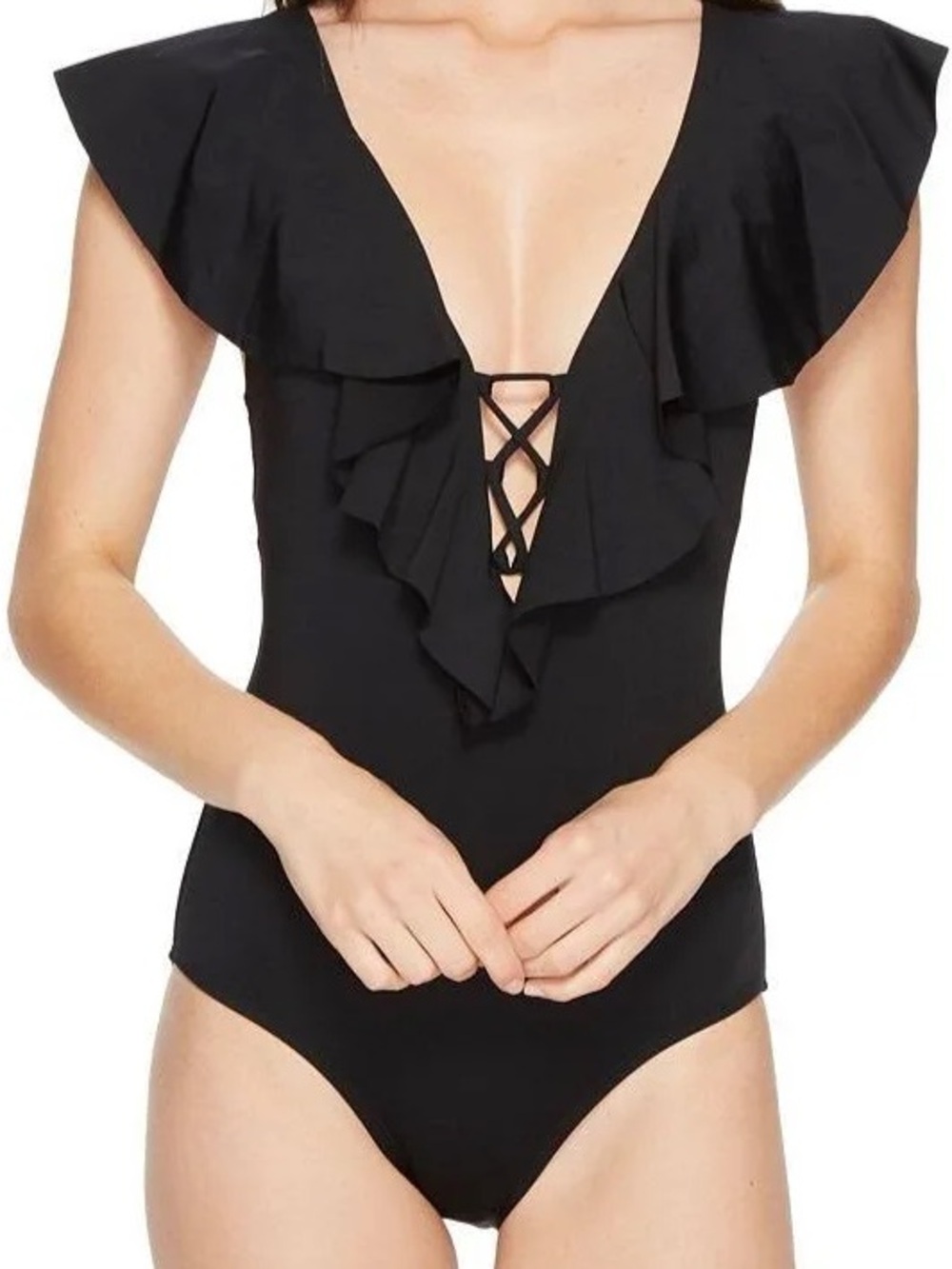 Jantzen Ruffle Black One-Piece Swimsuit